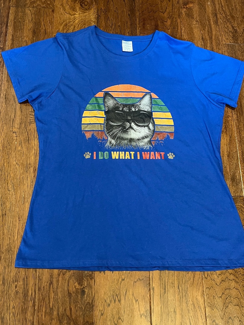 Blue 'I Do What I Want' Cat Graphic Tee Size XL